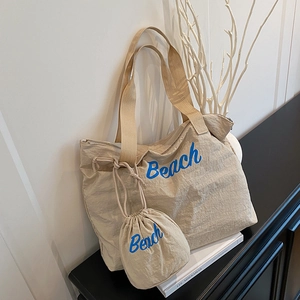 Sac à Épaule Femmes Tissu Composite Imprimé Lettres Beach Grand Cabas Avec Mini Pochette Streetwear Décontracté Plage
