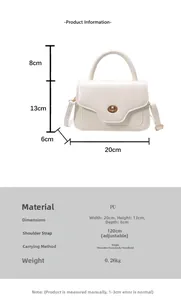 Detailed view of the small square handbag dimensions with PU leather and chain strap details