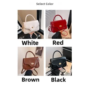 Four colors of stylish square handbags in white, red, brown and black with twist locks