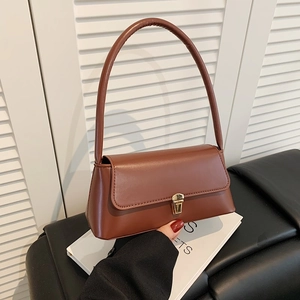 Sac Sous Le Bras Rétro Femmes Simili Cuir Sac Bandoulière Minimaliste Style Baguette Avec Boucle Métallique Rabat