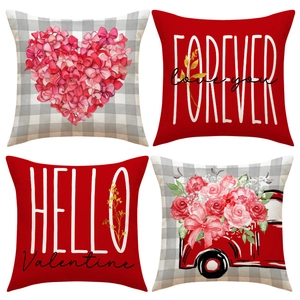 Valentine Decorative Pillowcase Heart Bow Buffalo Check Linen Look Polyester Cushion Cover For Sofa Living Room Decor
