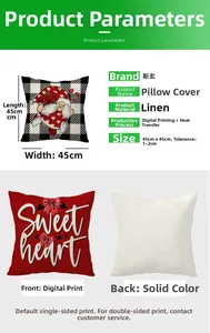 Linen heart gnome pillowcase set 45x45cm with digital print detail and plain back