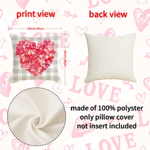 Valentine's Day heart cushion cover with pink bow design and grey checkered pattern