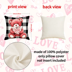 Housse de coussin ours en peluche et cœur 45x45 cm pour déco de Saint-Valentin