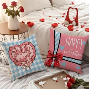 Valentine's Day pillowcases with Sweet Heart and Happy Valentine prints in a cozy bedroom