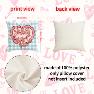 Valentine’s Day pink heart and blue plaid pillowcase cover in 18x18 inch size