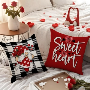 Valentine's Day gnome and Sweet Heart red buffalo plaid decorative pillow covers set of two