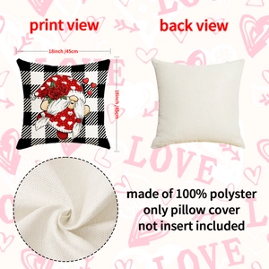 Gnome heart Valentine pillow case 18x18 inch square polyester cushion cover for sofa