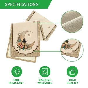 Moon and floral print cotton linen table runner for festive dining room decor