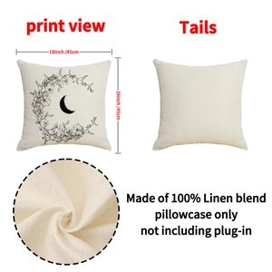 Linen blend throw pillow cover with crescent moon and floral print in 18x18 inches