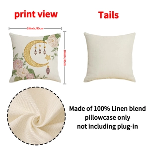 Linen Ramadan pillow cover with moon and lantern prints, 18x18 inches size view