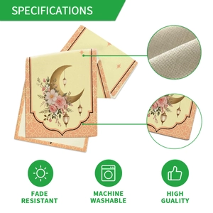 Detail view of moon and floral print table runner showing fade resistant fabric texture