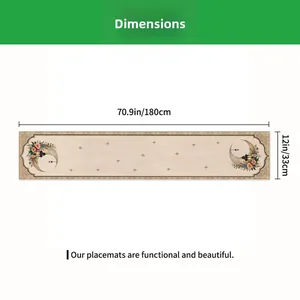 Detailed size chart for 180x33cm table runner with crescent moon and floral patterns