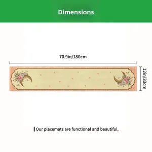 Detailed size chart for the moon print table runner measuring 180cm length and 33cm width