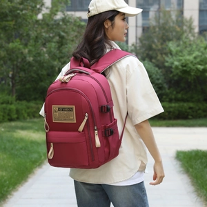 Zaino da donna in nylon bordeaux impermeabile con grande capacità e tasche multiple