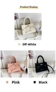 Trois sacs bandoulière élégants en cuir crème, rose et noir avec détails nœuds