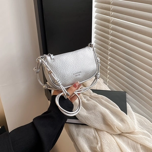 Borsa a Tracolla da Donna in Pelle PU con Trama Litchi Minimalista Tinta Unita Hobo a Mezzaluna Tracolla con Nodo