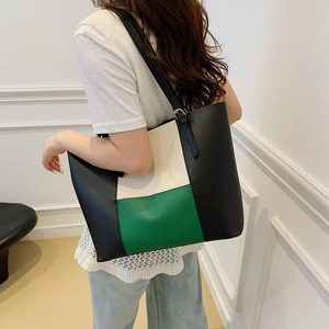 Three-color patchwork large capacity tote bag for women with adjustable strap