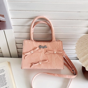 Sac Bandoulière Doux Nœud Papillon Künstliche Perle Femme Mode en Cuir PU Ridé Sac à Main Chic Petit Sac Carré Polyvalent