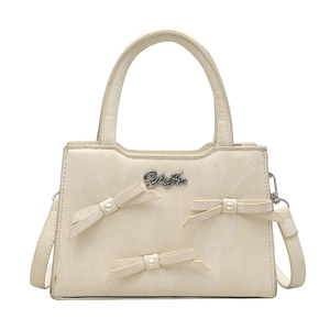 Sac fourre-tout blanc crème avec nœuds en perles et bandoulière amovible