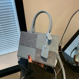Modern Minimalist PU Leather Patchwork Shoulder Bag For Women Large Capacity Urban Casual Crossbody Bag Handbag With Tag