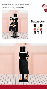 Gedetailleerd voor- en achteraanzicht van een 10 inch houten Halloween skelet notenkraker