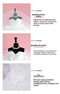 Detailed view of handmade bridal gown gift with delicate lace and pearl necklace