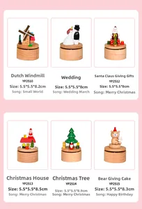 Set di sei carillon mini in legno con giostra e motivi festivi per bambini