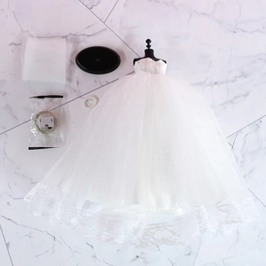 Elegant white lace doll wedding dress set with LED light and display stand for gift