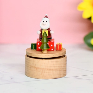 Carillon in legno di faggio fatto a mano con Babbo Natale e albero di Natale