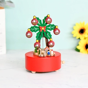 Boîte à Musique de Noël en Bois Grande Roue Hêtre Remontage Mécanique Boîte Musicale Pour Anniversaire Saint-Valentin Maison
