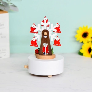 Boîte à musique manège en bois avec motif Père Noël et flocon de neige fait à la main