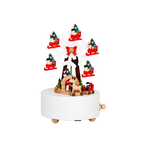Boîte à musique roue de Noël en bois avec renne, bonhomme de neige et mécanisme manuel