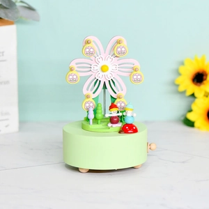 Beech Wood Ferris Wheel Music Box Fairy Flower Carousel Musical Box Rotating Mechanical Clockwork Desktop Decor Birthday Gift