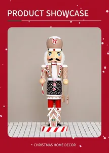 Close-up of 36cm gingerbread nutcracker with candy cane and small gingerbread men ornaments