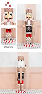 Detailed views of 36cm gingerbread nutcracker wooden soldier with candy cane accents