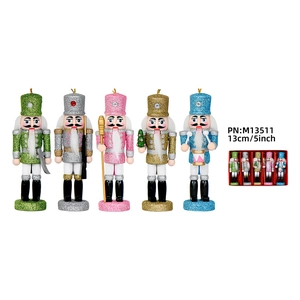 Vijf 13 cm kleurrijke glitter notenkraker soldaat ornamenten in een rode geschenkdoos