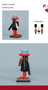 Detail of 16cm penguin nutcracker wooden ornament with blue hat and knitted scarf