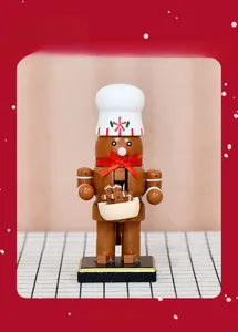 Detail of 16cm wooden chef gingerbread nutcracker with white hat and small cookies