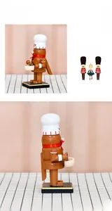 Detailed side and back view of a 16cm gingerbread man chef wooden nutcracker figurine