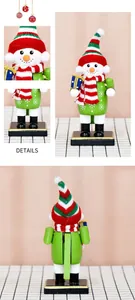 Detail of wooden snowman nutcracker with knitted scarf and hat for Christmas decor