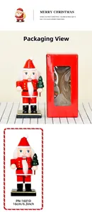 16cm wooden Santa Claus nutcracker figurine with gift box and miniature Christmas tree