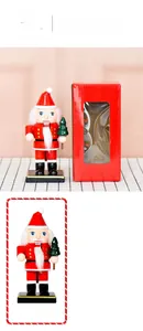 16cm wooden Santa Claus nutcracker figurine with gift box and miniature Christmas tree