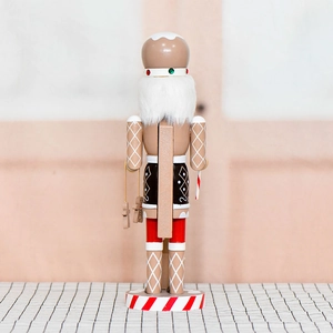 36cm gingerbread nutcracker wooden soldier with candy cane and festive glitter decorations