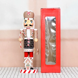 36cm gingerbread man nutcracker wooden ornament with gift box for Christmas decoration