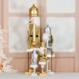Ensemble de casse-noisettes lumineux or et argent avec paillettes et sceptres pour Noël