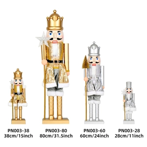 Soldats casse-noisettes musicaux or et argent avec LED et sceptres en quatre tailles