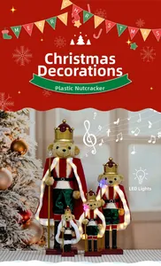 Detail of LED light-up bear nutcracker figurine with velvet cape for Christmas decor