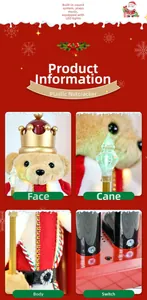 Close-up of Nutcracker Bear details showing the LED scepter and musical switch button