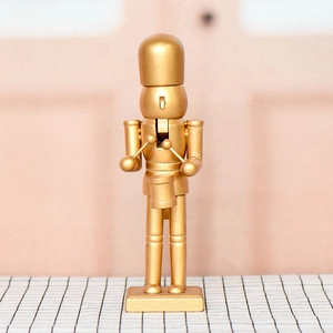 Nutcracker Soldier Ornament Wooden Golden Metallic Paint Drummer Design Christmas Holiday Home Decor Creative Desktop Craft